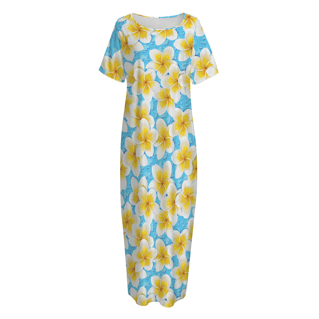 Frangipani On The Water Pattern Print Short Sleeve Long Nightdress