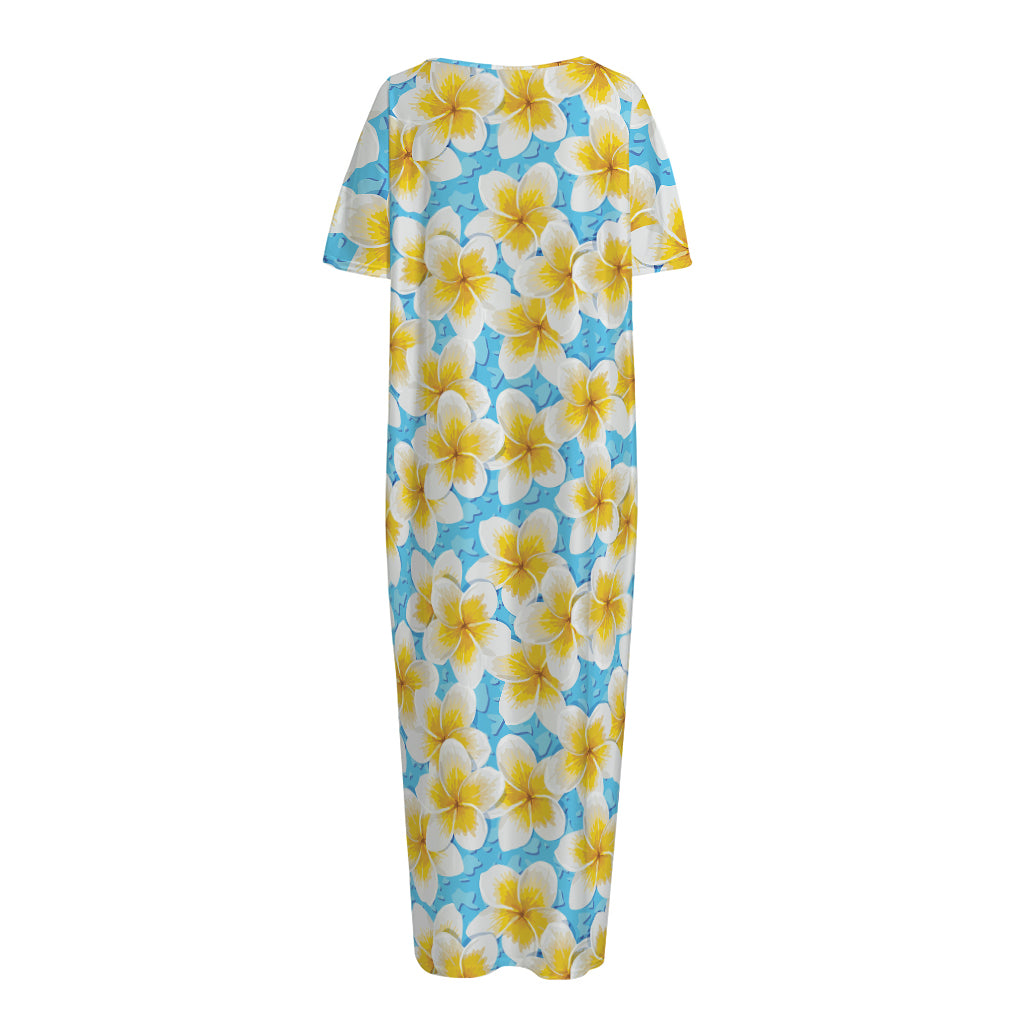 Frangipani On The Water Pattern Print Short Sleeve Long Nightdress