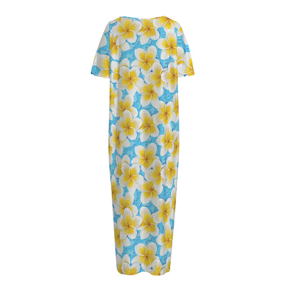 Frangipani On The Water Pattern Print Short Sleeve Long Nightdress