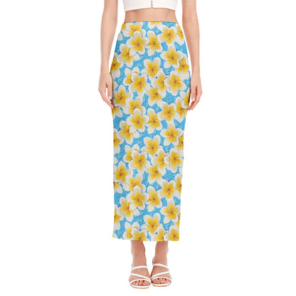 Frangipani On The Water Pattern Print Side Slit Maxi Skirt