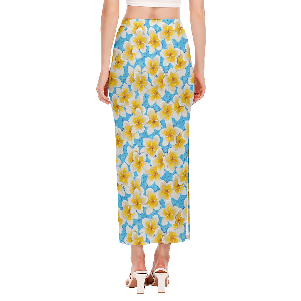 Frangipani On The Water Pattern Print Side Slit Maxi Skirt