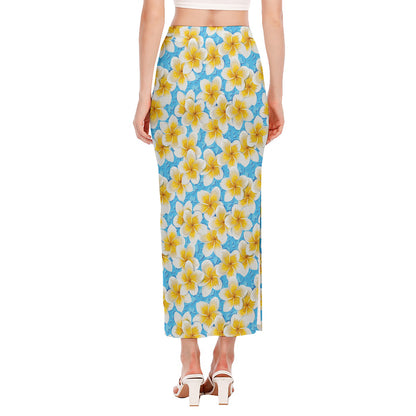 Frangipani On The Water Pattern Print Side Slit Maxi Skirt