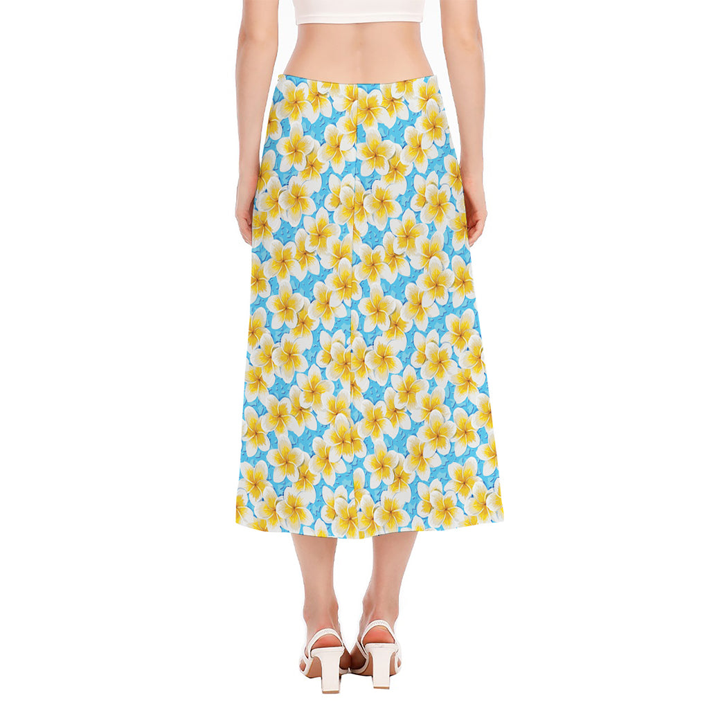 Frangipani On The Water Pattern Print Side Slit Midi Skirt