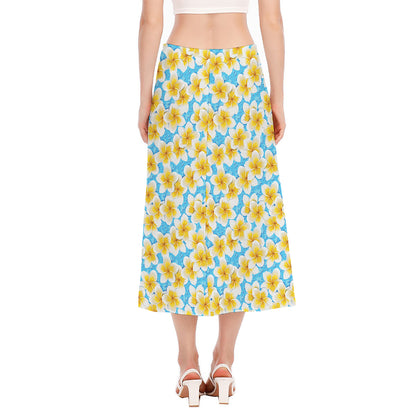 Frangipani On The Water Pattern Print Side Slit Midi Skirt