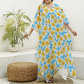 Frangipani On The Water Pattern Print Silk V-Neck Kaftan Dress
