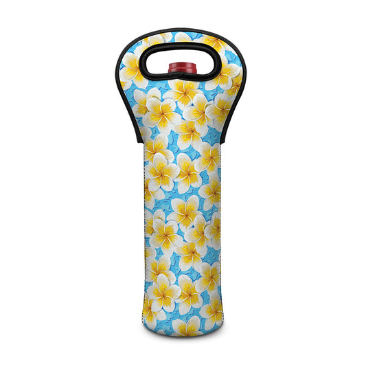 Frangipani On The Water Pattern Print Single Neoprene Wine Tote