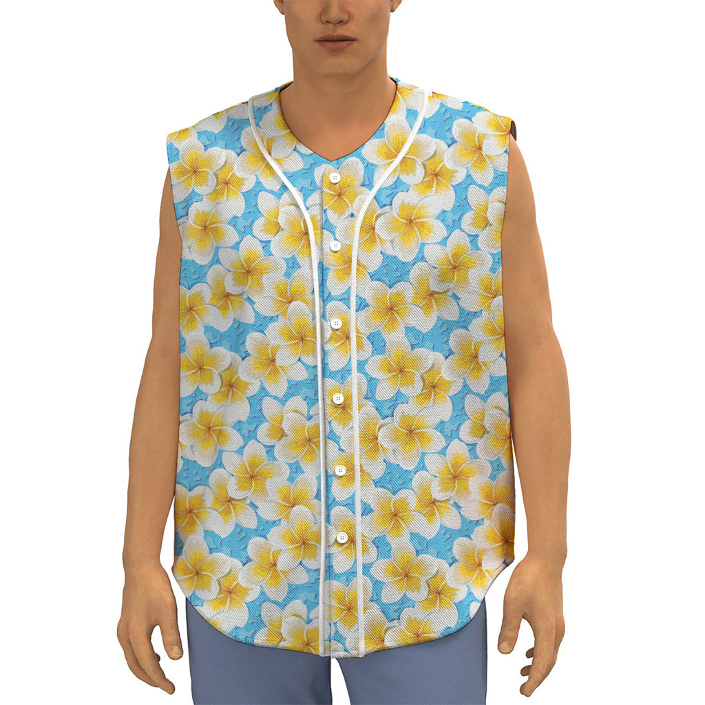 Frangipani On The Water Pattern Print Sleeveless Baseball Jersey