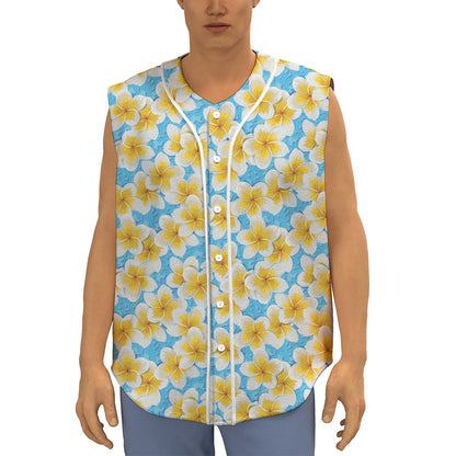 Frangipani On The Water Pattern Print Sleeveless Baseball Jersey