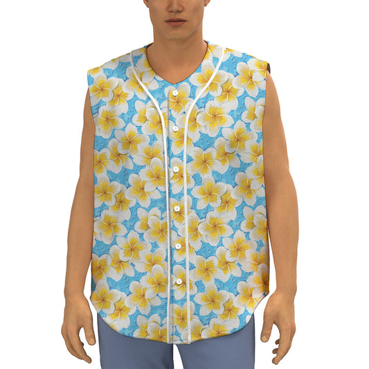 Frangipani On The Water Pattern Print Sleeveless Baseball Jersey