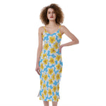 Frangipani On The Water Pattern Print Slim Fit Midi Cami Dress
