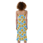 Frangipani On The Water Pattern Print Slim Fit Midi Cami Dress