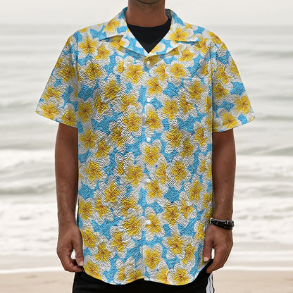 Frangipani On The Water Pattern Print Textured Short Sleeve Shirt