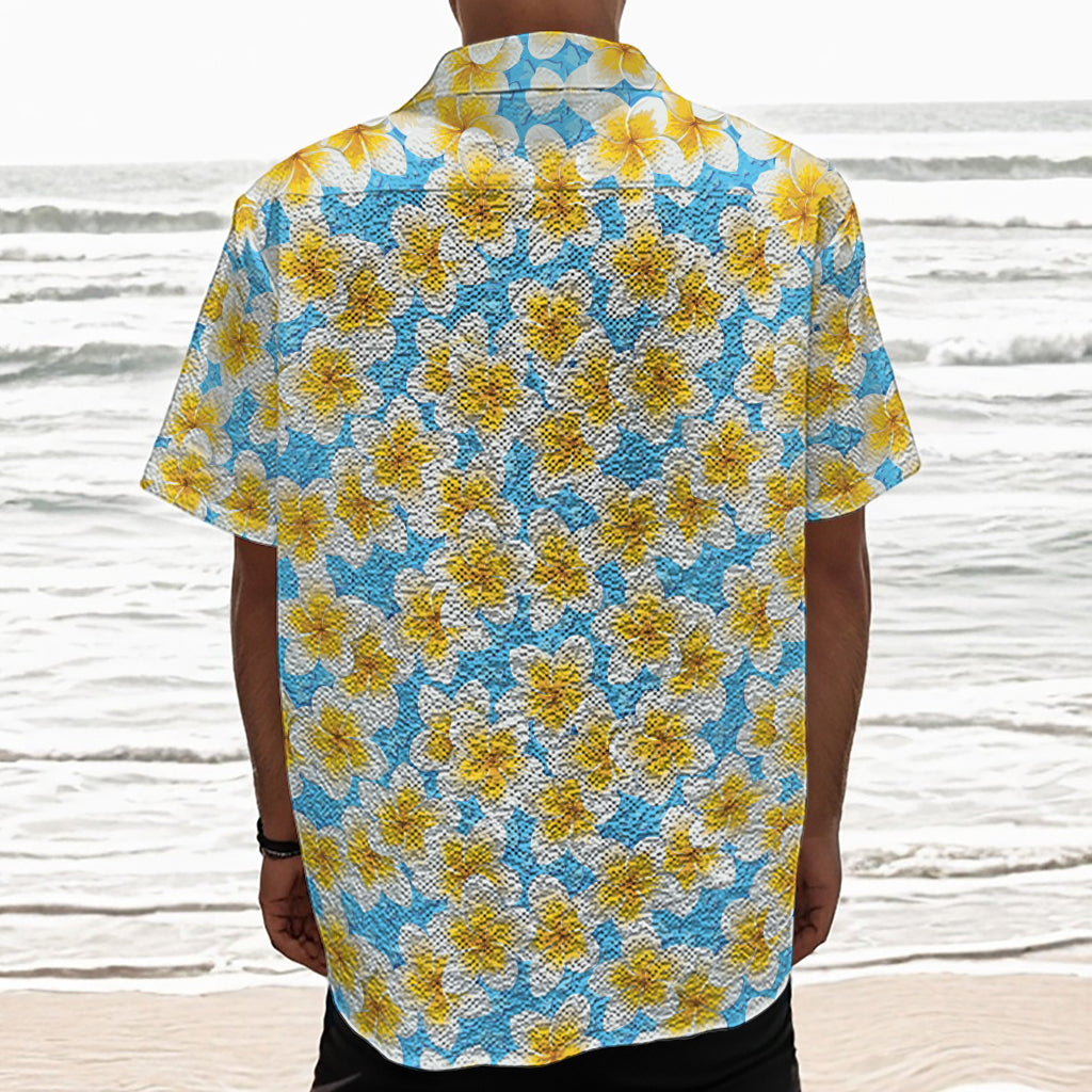 Frangipani On The Water Pattern Print Textured Short Sleeve Shirt