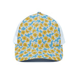 Frangipani On The Water Pattern Print White Mesh Trucker Cap