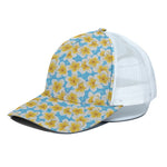 Frangipani On The Water Pattern Print White Mesh Trucker Cap