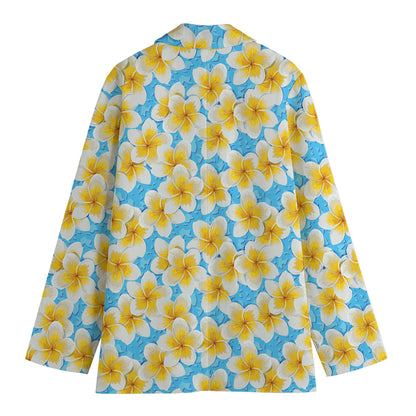 Frangipani On The Water Pattern Print Women's Cotton Blazer