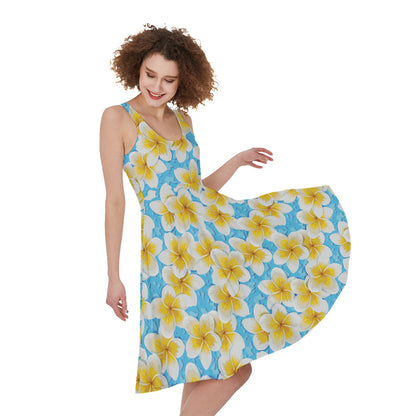 Frangipani On The Water Pattern Print Women's Sleeveless Dress