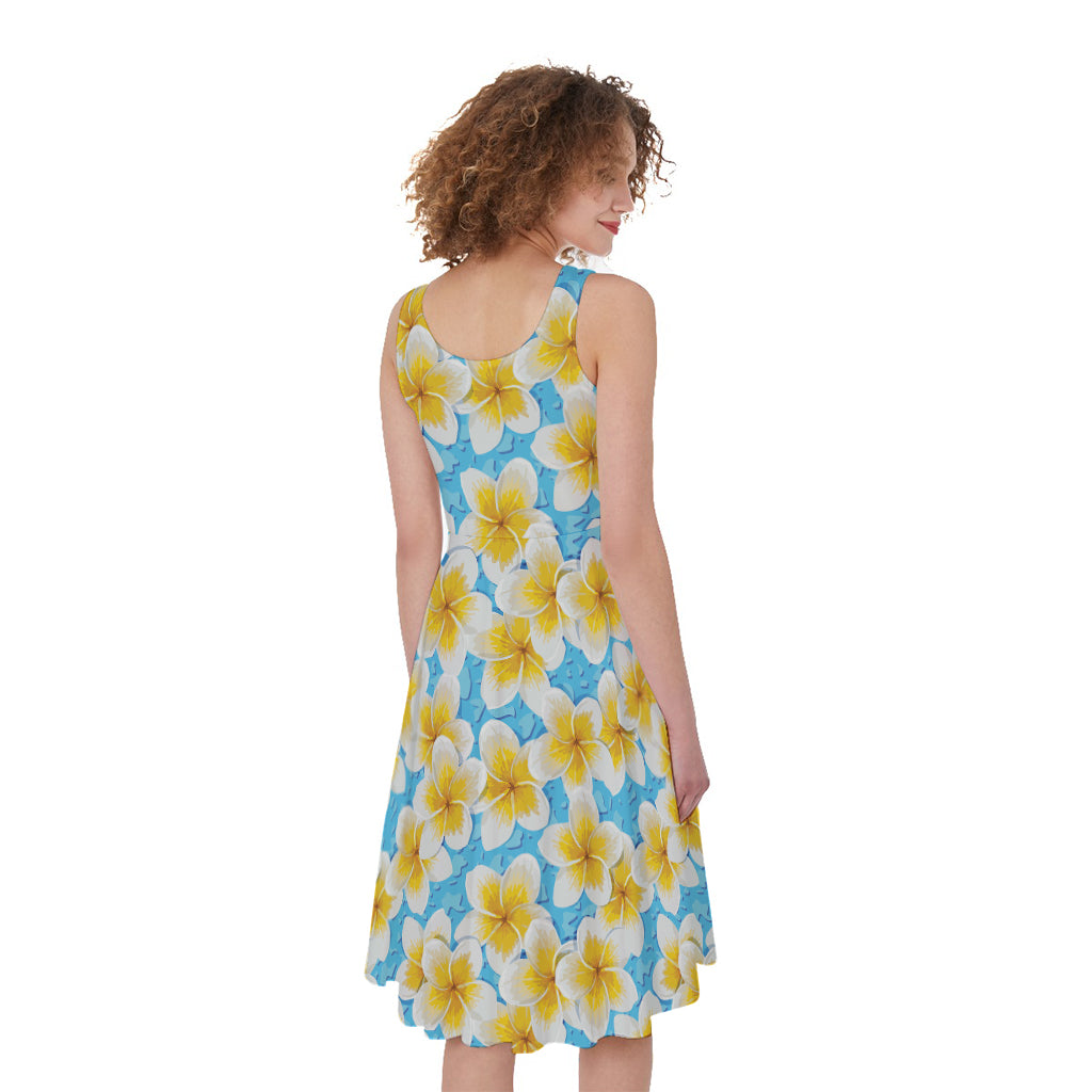 Frangipani On The Water Pattern Print Women's Sleeveless Dress