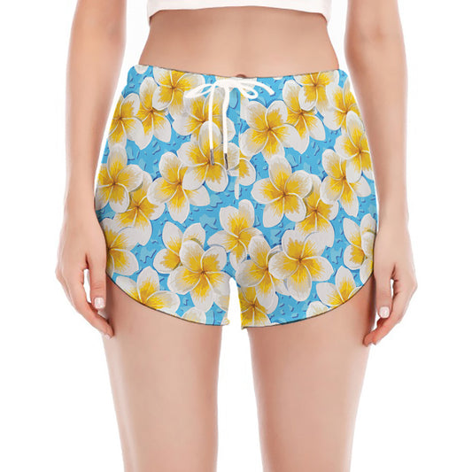 Frangipani On The Water Pattern Print Women's Split Running Shorts