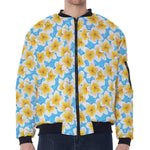 Frangipani On The Water Pattern Print Zip Sleeve Bomber Jacket