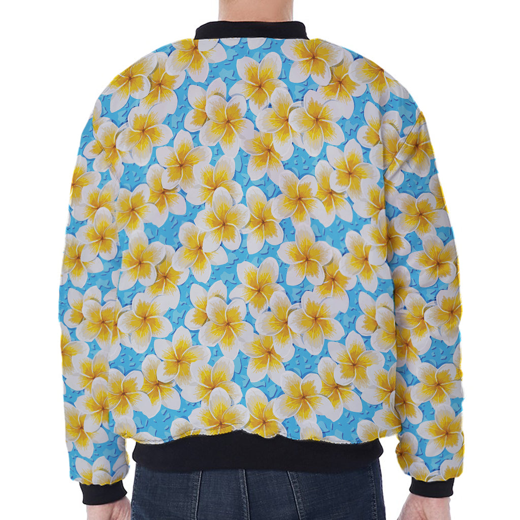 Frangipani On The Water Pattern Print Zip Sleeve Bomber Jacket