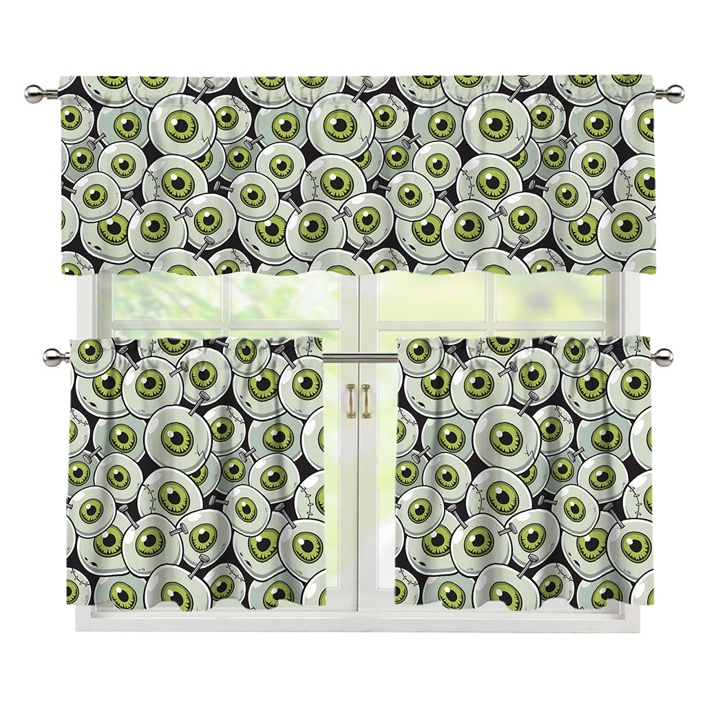 Frankenstein Eyeball Pattern Print 3 Piece Kitchen Curtains