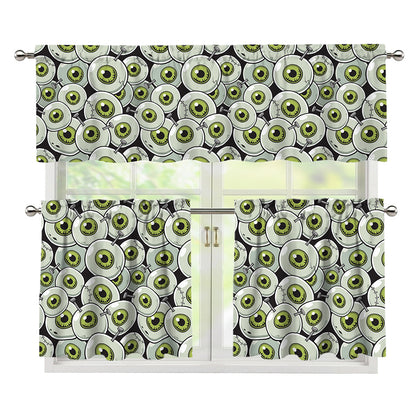 Frankenstein Eyeball Pattern Print 3 Piece Kitchen Curtains