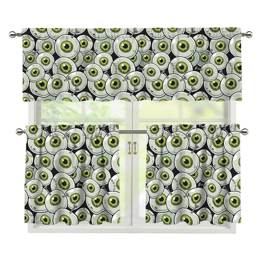 Frankenstein Eyeball Pattern Print 3 Piece Kitchen Curtains