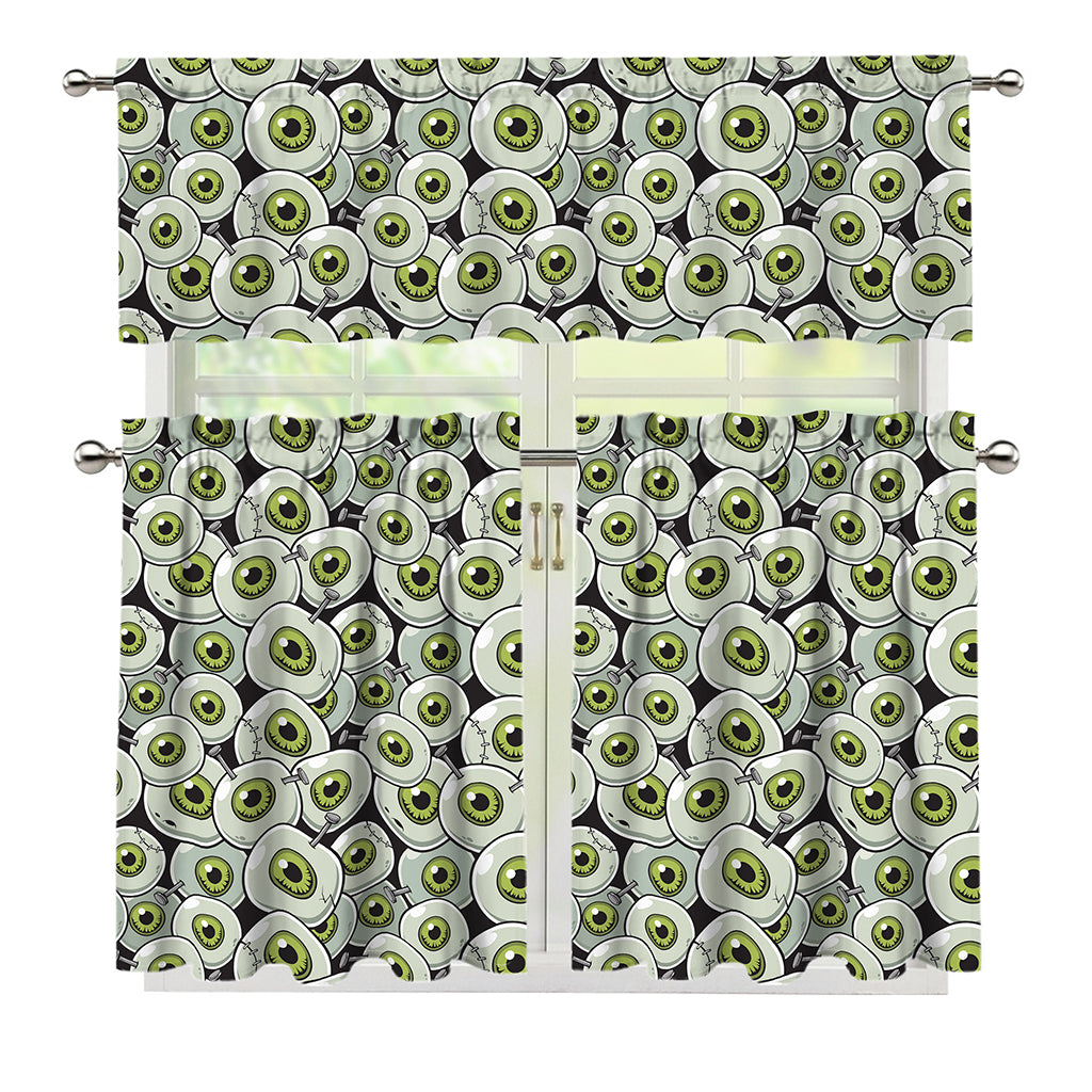 Frankenstein Eyeball Pattern Print 3 Piece Kitchen Curtains