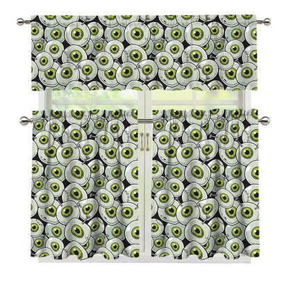 Frankenstein Eyeball Pattern Print 3 Piece Kitchen Curtains