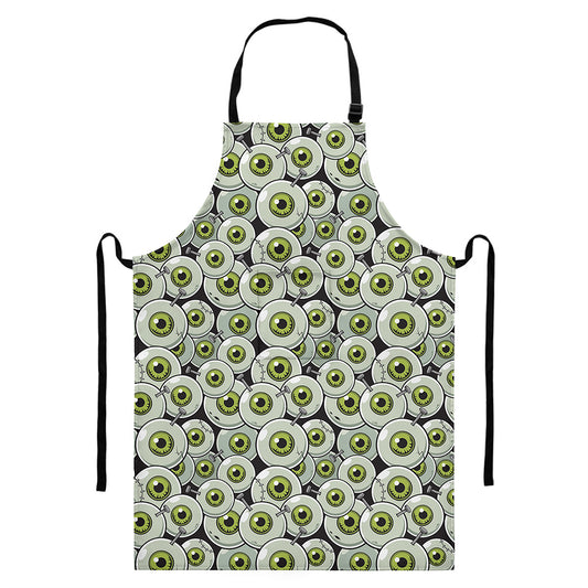 Frankenstein Eyeball Pattern Print Bib Apron With Pocket