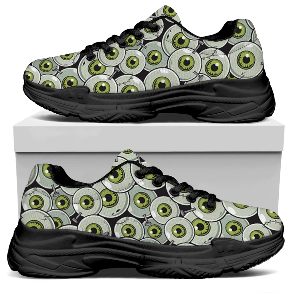 Frankenstein Eyeball Pattern Print Black Chunky Shoes