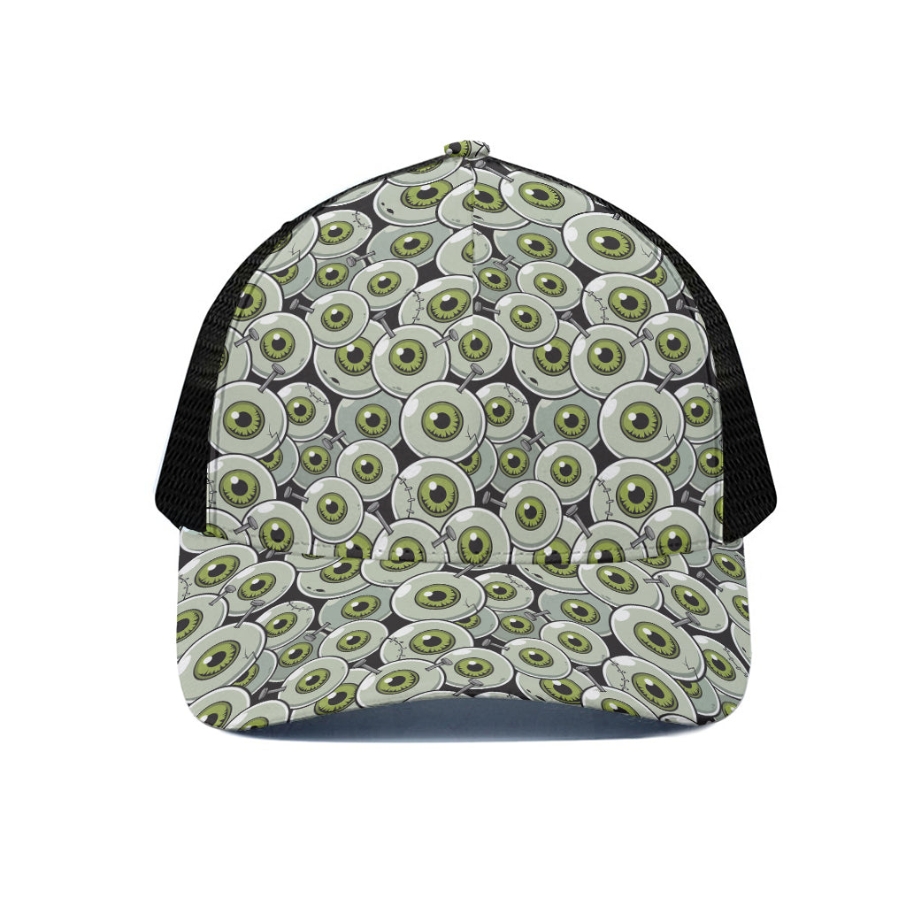 Frankenstein Eyeball Pattern Print Black Mesh Trucker Cap