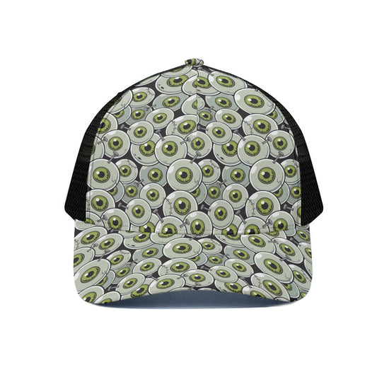 Frankenstein Eyeball Pattern Print Black Mesh Trucker Cap