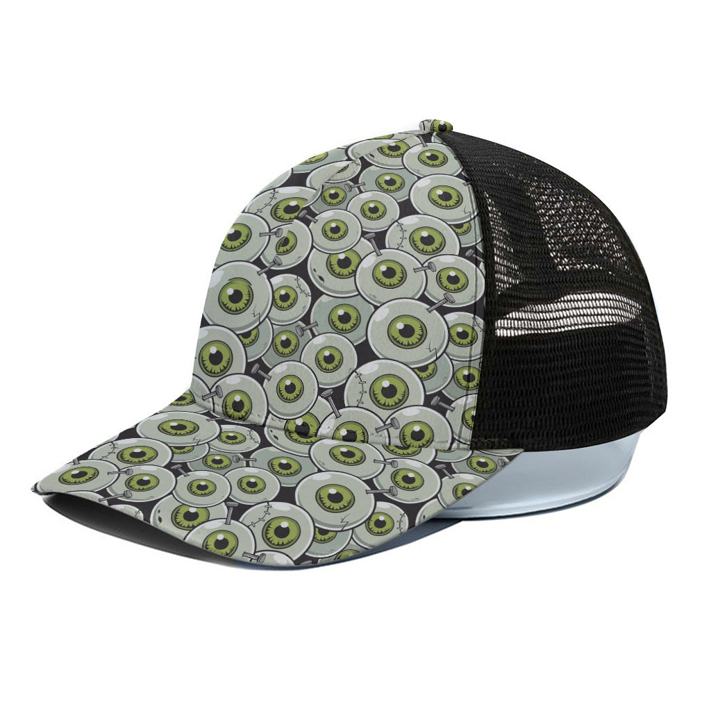 Frankenstein Eyeball Pattern Print Black Mesh Trucker Cap