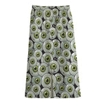 Frankenstein Eyeball Pattern Print Cotton Front Slit Maxi Skirt