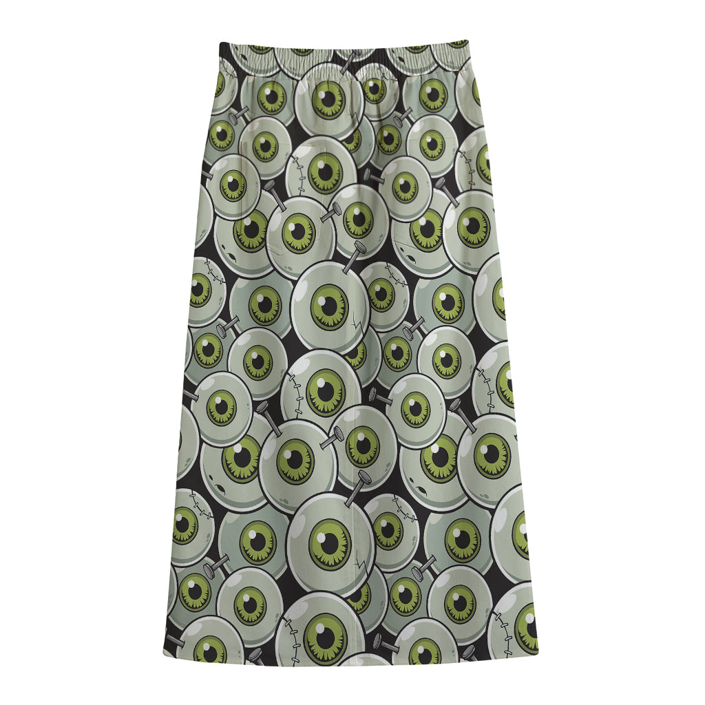 Frankenstein Eyeball Pattern Print Cotton Front Slit Maxi Skirt