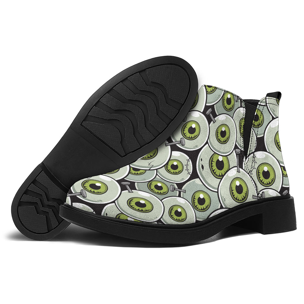 Frankenstein Eyeball Pattern Print Flat Ankle Boots