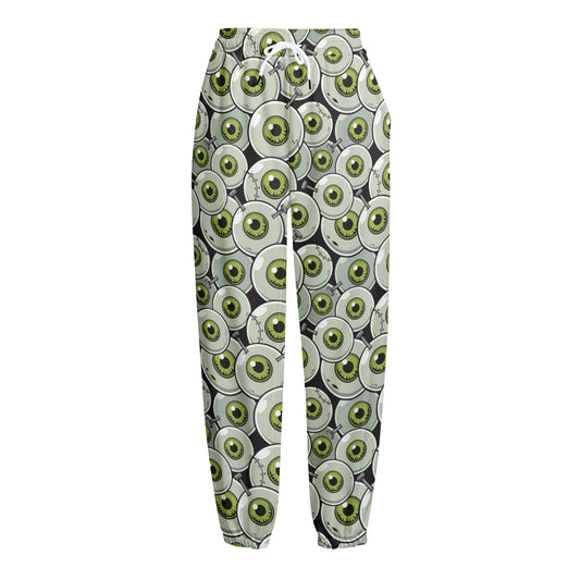 Frankenstein Eyeball Pattern Print Fleece Lined Knit Pants