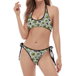 Frankenstein Eyeball Pattern Print Halter Scoop Tie Side Bikini
