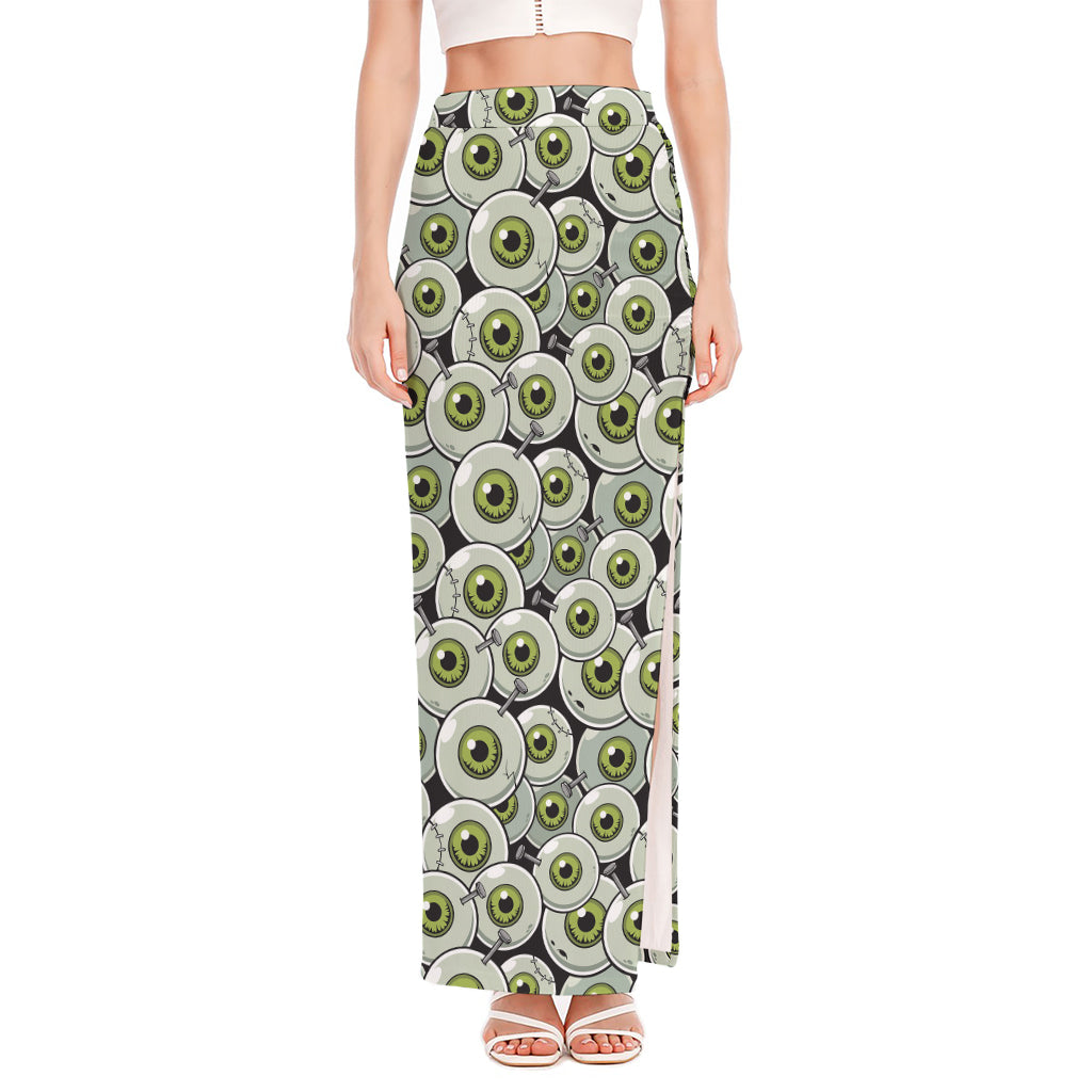 Frankenstein Eyeball Pattern Print High Slit Maxi Skirt