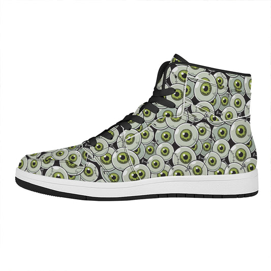 Frankenstein Eyeball Pattern Print High Top Leather Sneakers