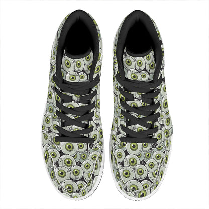 Frankenstein Eyeball Pattern Print High Top Leather Sneakers