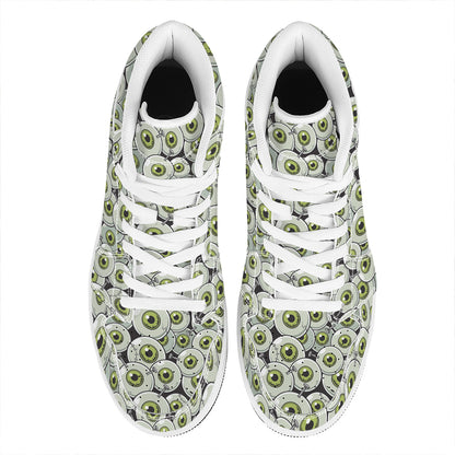 Frankenstein Eyeball Pattern Print High Top Leather Sneakers