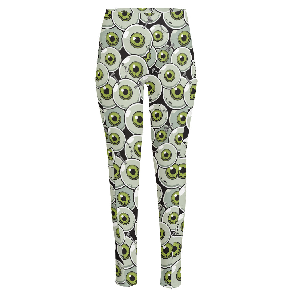 Frankenstein Eyeball Pattern Print High-Waisted Pocket Leggings