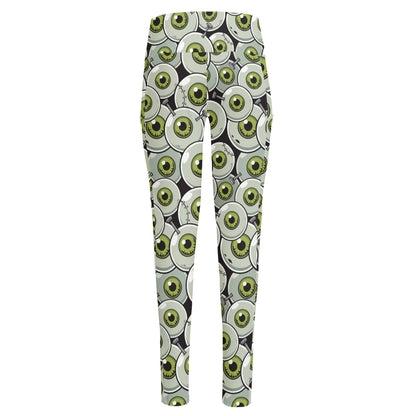 Frankenstein Eyeball Pattern Print High-Waisted Pocket Leggings