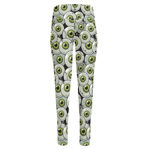 Frankenstein Eyeball Pattern Print High-Waisted Pocket Leggings