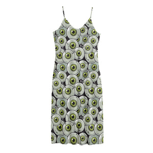 Frankenstein Eyeball Pattern Print Jersey Midi Cami Dress