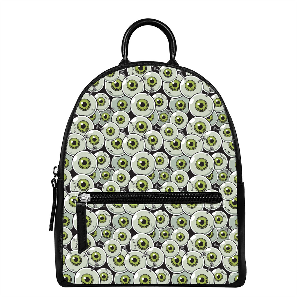 Frankenstein Eyeball Pattern Print Leather Backpack