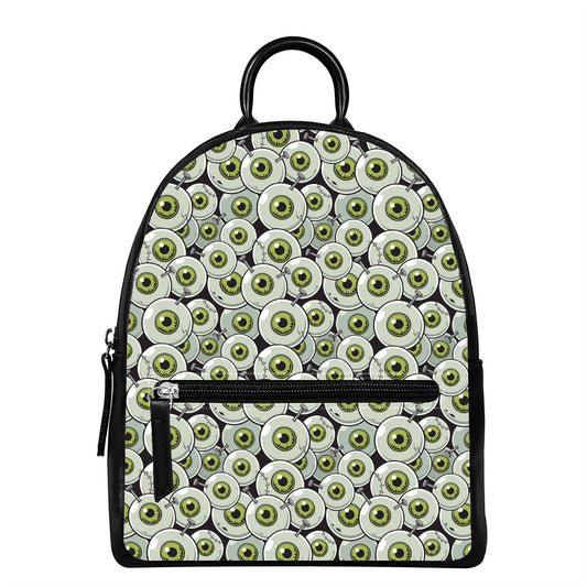 Frankenstein Eyeball Pattern Print Leather Backpack